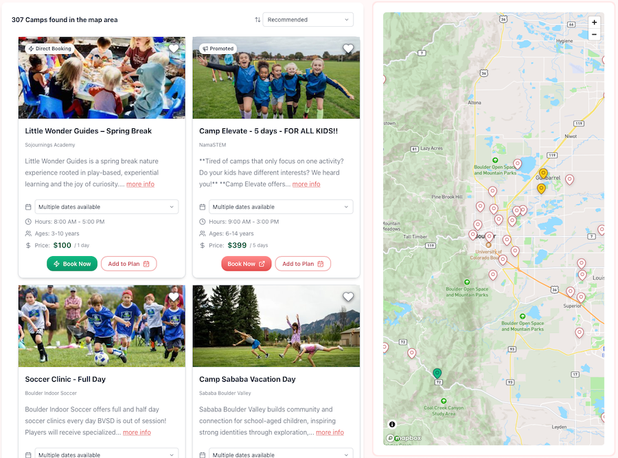 Aika camp search interface
