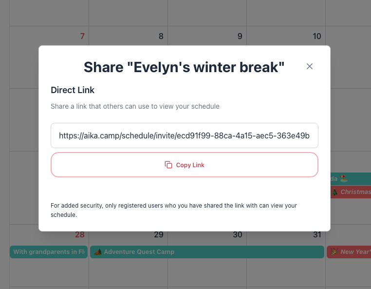 Sharing calendars with friends and family